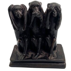 Hand Carved‎ Vintage Three Wise Monkey's 'See Hear Speak No Evil' Figurine